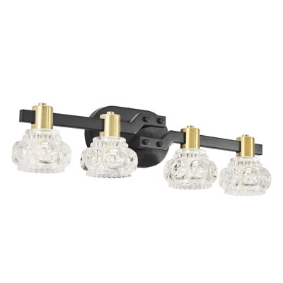 Vintage 4- Wall Fixture, Clear Crystal , Matte Black + Golden, Bathroom & Corridor, Energy Saving, Simple To Install Sconce, Shades, Iron, Retro Hallway Lighting, Efficient, Easy