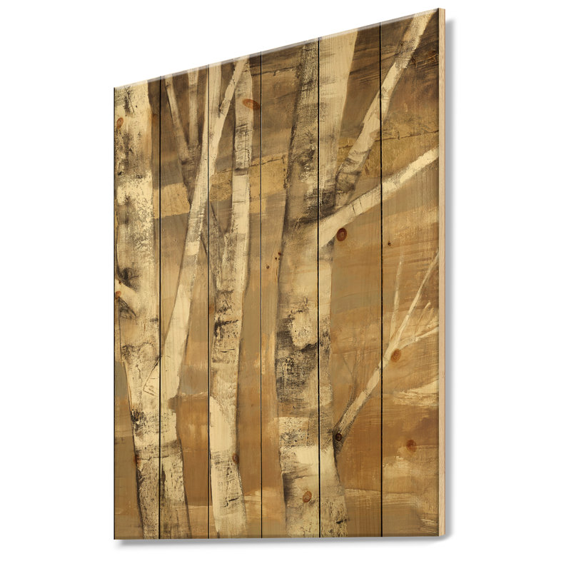 Bouleau naturel I - reproduction traditionnelle sur bois de pin naturel, H 40 po x l 30 po x P 1,5 po