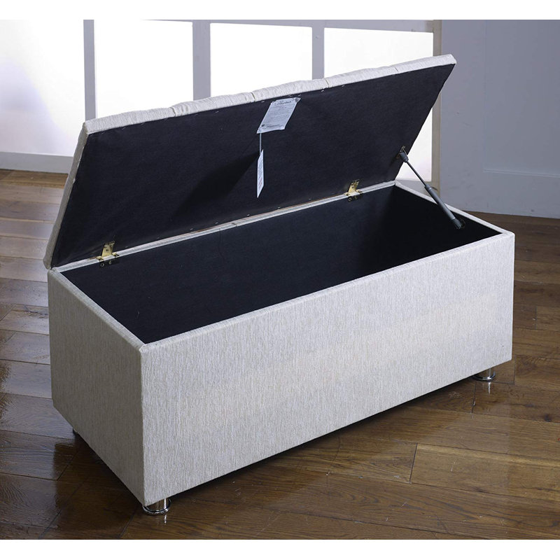 Poulos 102cm Wide Tufted Rectangle Solid Colour Ottoman with Storage, Silver