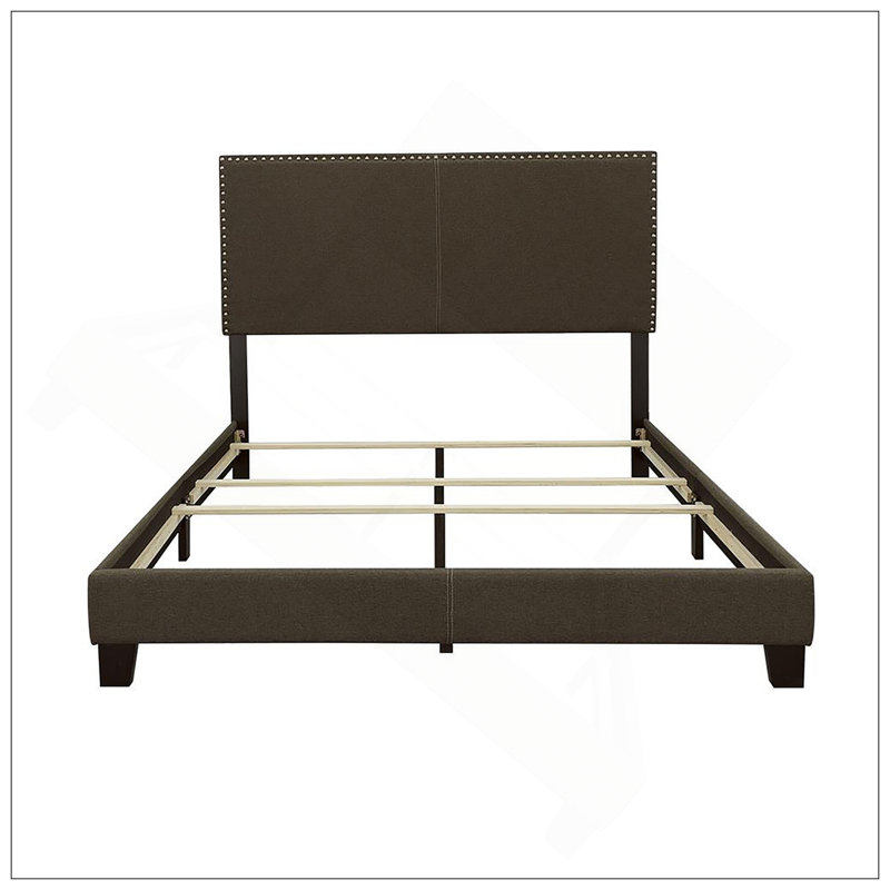 Lit avec garniture cloutée, pieds en bois robustes et structure ouverte pour une esthétique moderne, Grand, Gris anthracite