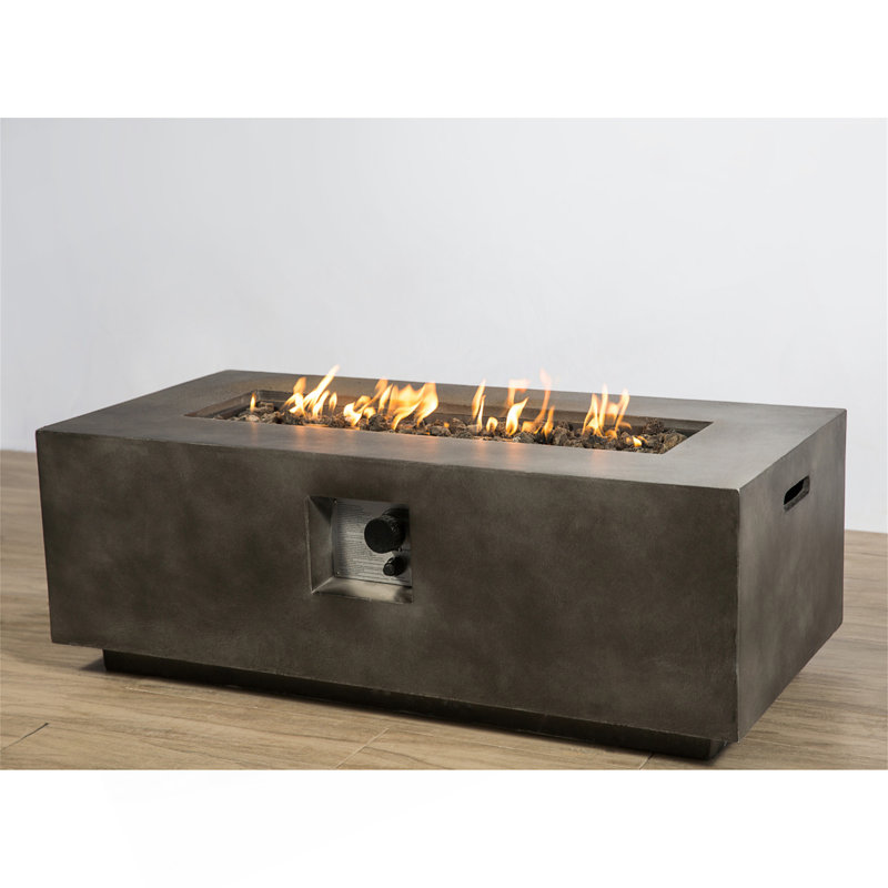 Foyer de table en béton au propane / gaz naturel, H 15 po x l 20 po x P 42 po, Marron foncé