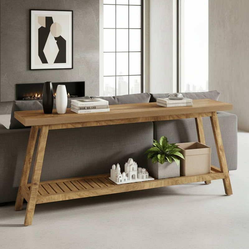 Table console 70,9 po, table d'entrée à 2 niveaux, Brun