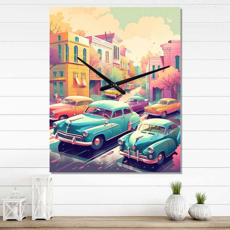 Janelis - Horloge murale voiture rétro, H 40 po x l 30 po x P 1 po