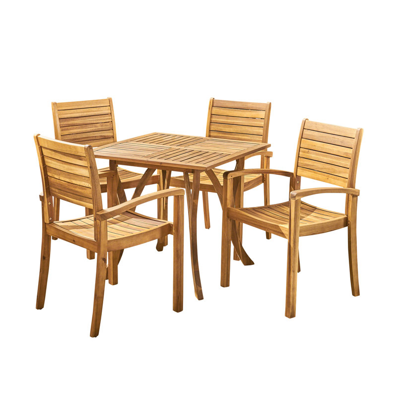Devane 4 - Person Acacia Wood Patio Dining Set with Square Table, Teak Finish
