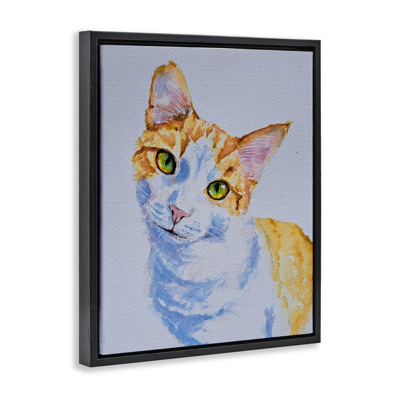 Cadre flottant Gazing Orange Portrait de chat, design par Tatiana Roberts, H 21 po x l 17 po, Cadre flottant noir de jais