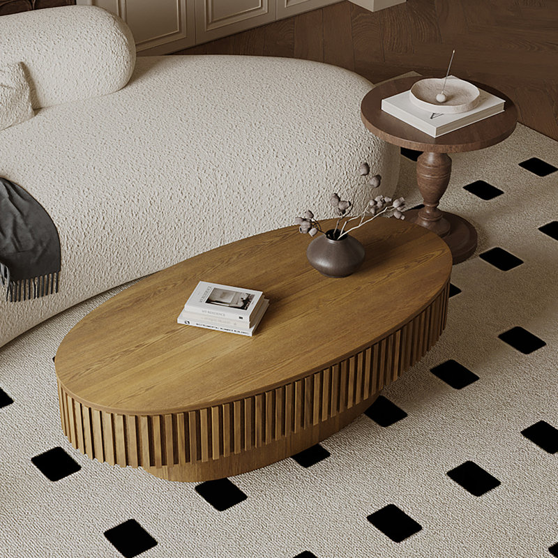 Table basse ovale en bois massif avec rangement 47 po, Brun