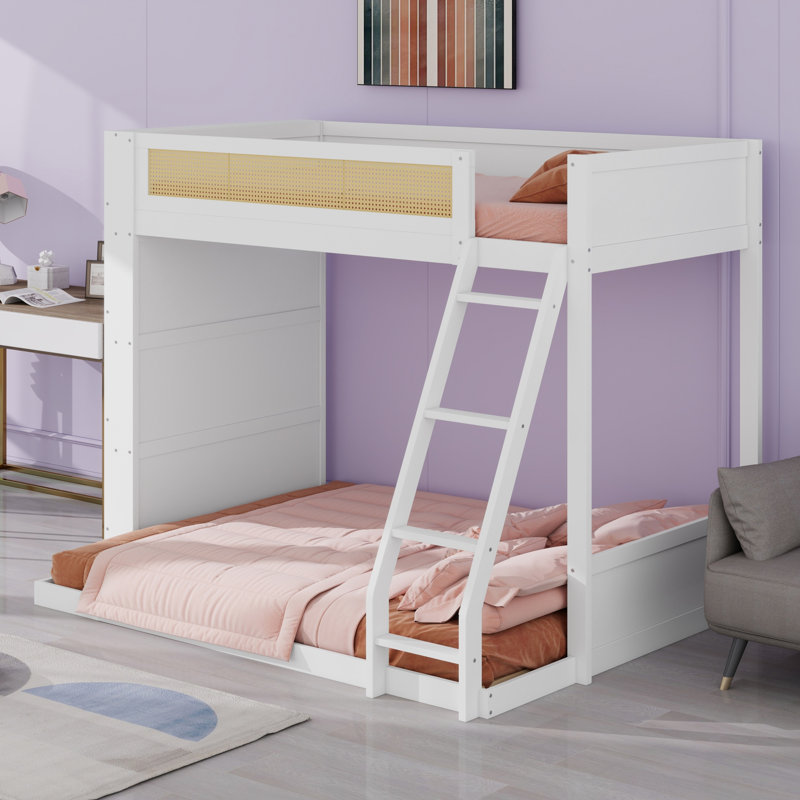 Lit superposé moderne avec tablette et DEL, confortable et efficace, Blanc