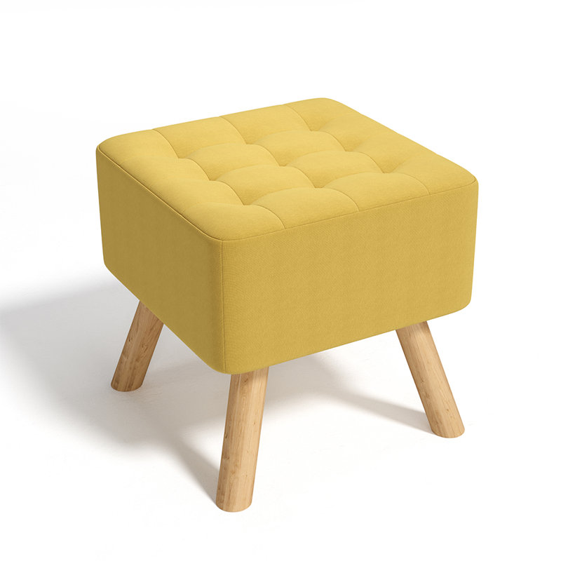 Germain Square Solid Colour Footstool Ottoman, Yellow