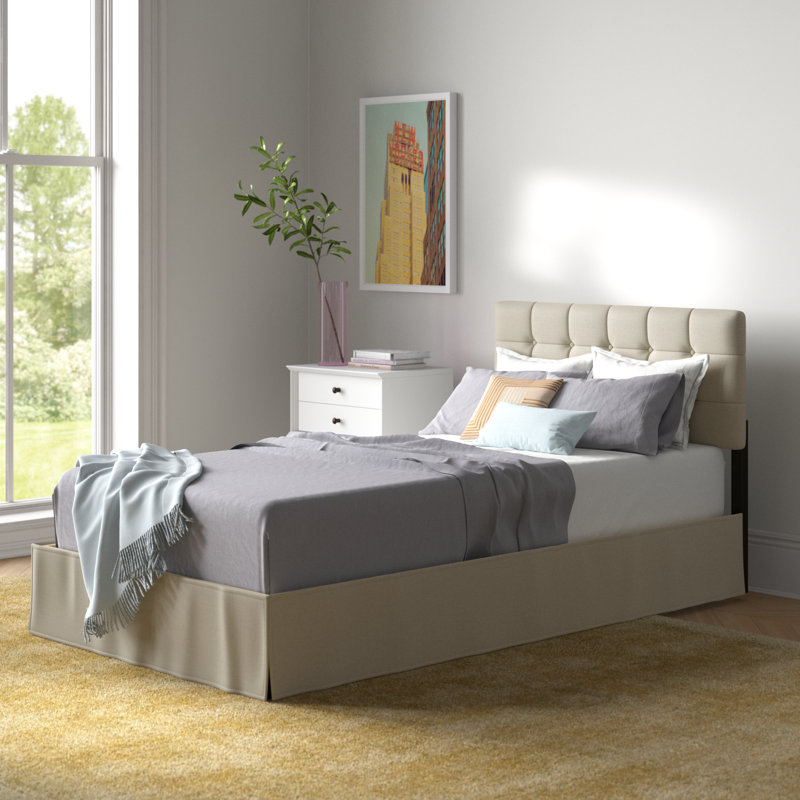 Ambria Upholstered Wingback Bed, Twin, Warm Gray
