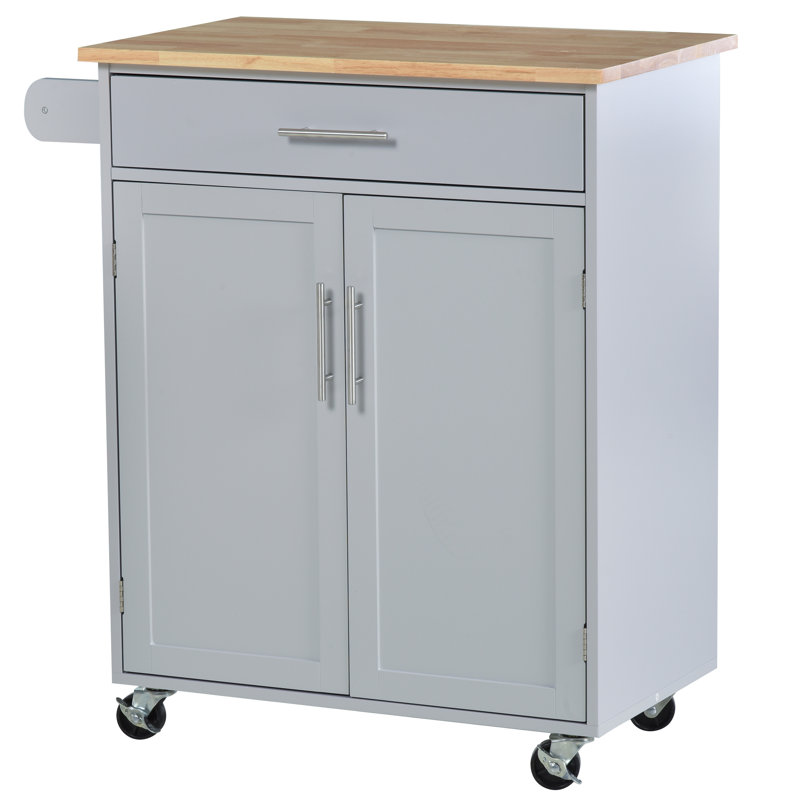Rolling Kitchen Island Cart With Storage Cabinet, Drawer, And Towel Rack - Gray Trolley Table | Gift Idea, Gray