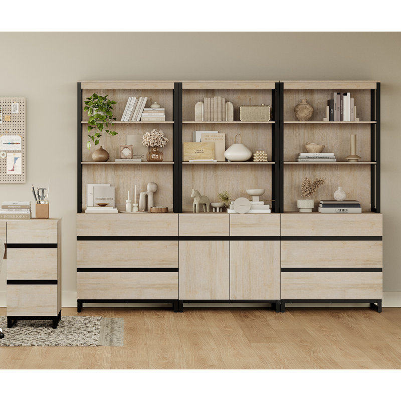 Aadam 3-Piece Modern 72" Tall Bookcase With 6 Drawers And Adjustable Shelves, Freestanding Library Book Shelf With Storage Cabinet And Open Shelves For Home Office, Living Room