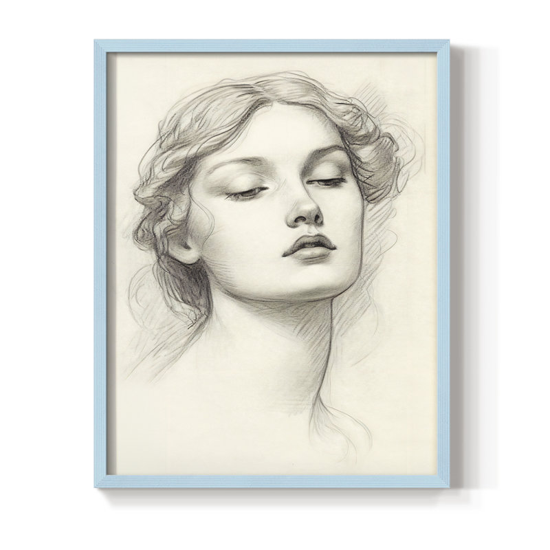 Croquis rétro V, reproduction encadrée - bois massif, H 11 po x l 9 po, Bleu