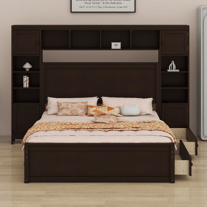 Lit en bois avec armoire, Espresso
