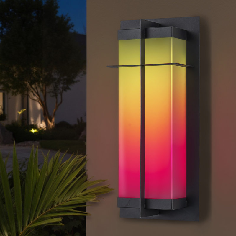 Matte Black Rgb Outdoor Wall Sconce Light With Acrylic Shade