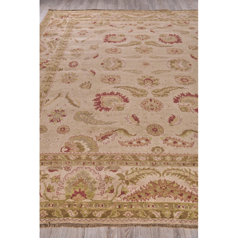 Ivory Floral Hand-Knotted Wool Rectangular Area Rug 11'7" x 14'4"