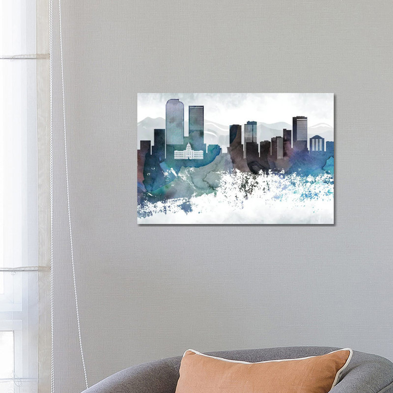 Denver Bluish Skyline - Wrapped Canvas Print, 66.04 cm H x 45.72 cm W x 3.175 cm D