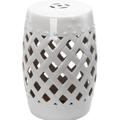 Ceramic Deck Seat With Glazed Finish, 13"X18", White, Woven , Backyard Stool Glaze, Long-Lasting