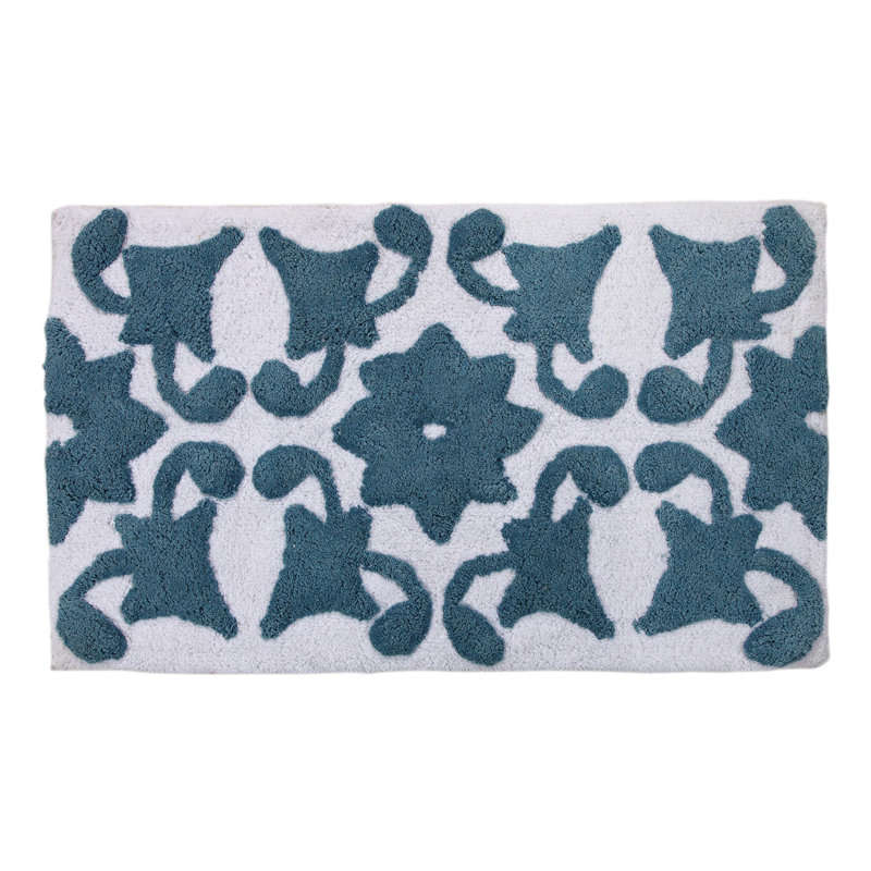 Kushner Cotton Non-Slip Bath Rug, Aqua Blue