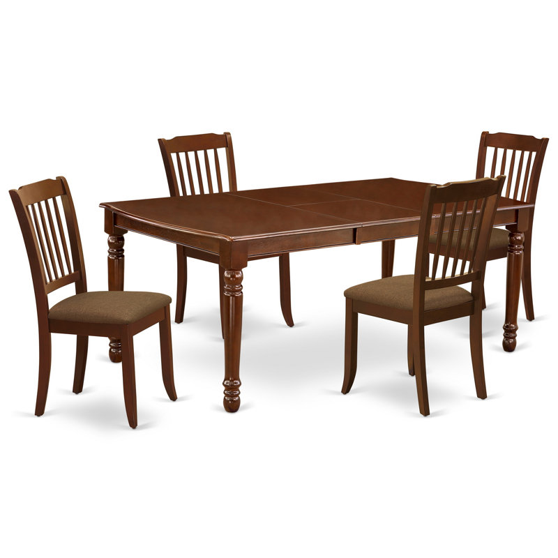 5 Piece Dining Set Includes a Rectangle Dining Room Table with Butterfly Leaf and 4 Wood Seat Chairs, Buttermilk & Cherry