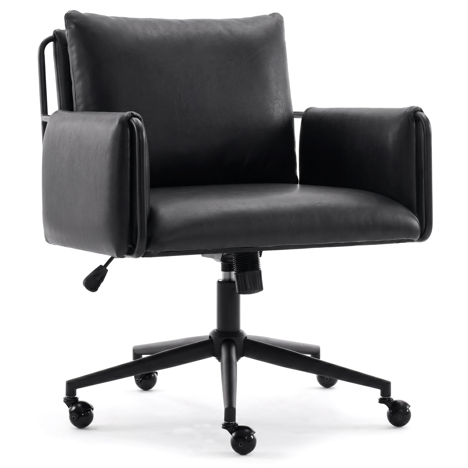 Arianna Upholstered Swivel Office Chair, Black Seat/ Black Frame