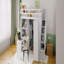 Structure de lit mezzanine pleine grandeur avec rangement pour garde-robe intégré, bureau et tablettes, finition blanche-879331509