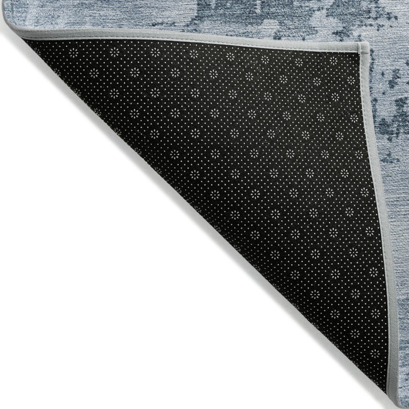 3' X 5' Denim Blue And Silver Abstract Washable Indoor Outdoor Area Rug