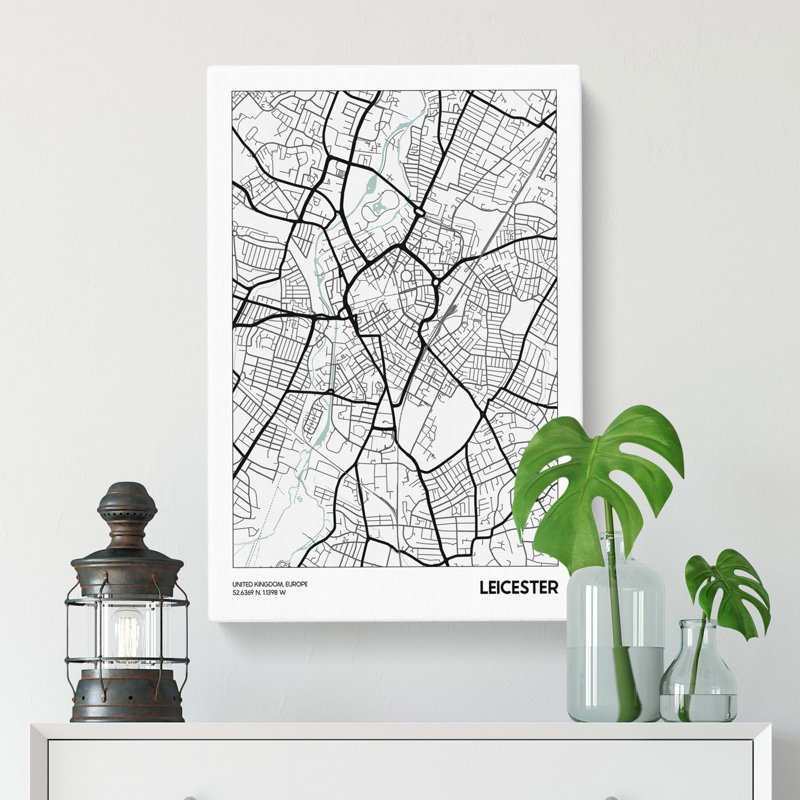 Map Leicester UK - Wrapped Canvas, 76cm H x 50cm W x 3cm D
