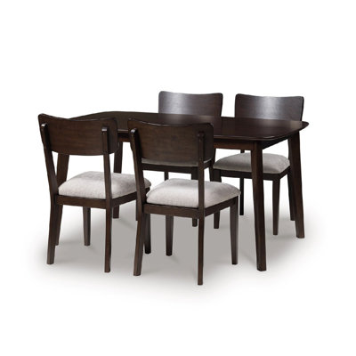 Ensemble de table et chaises de salle à manger 5 pièces Maly, coussins gris clair, brun merlot Maly