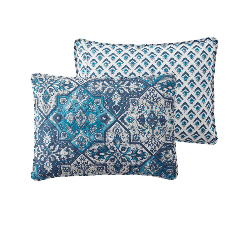 Blue Medallion Reversible Twin Microfiber Quilt Set