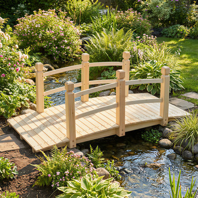 1.5M Garden Bridge Wooden Decorative Pond Bridges W/ Safety Railings