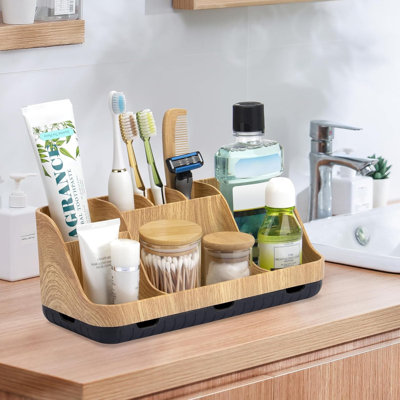 Detachable 7 Slots Electric Toothbrush And Toothpaste Holde Drainage，Wood