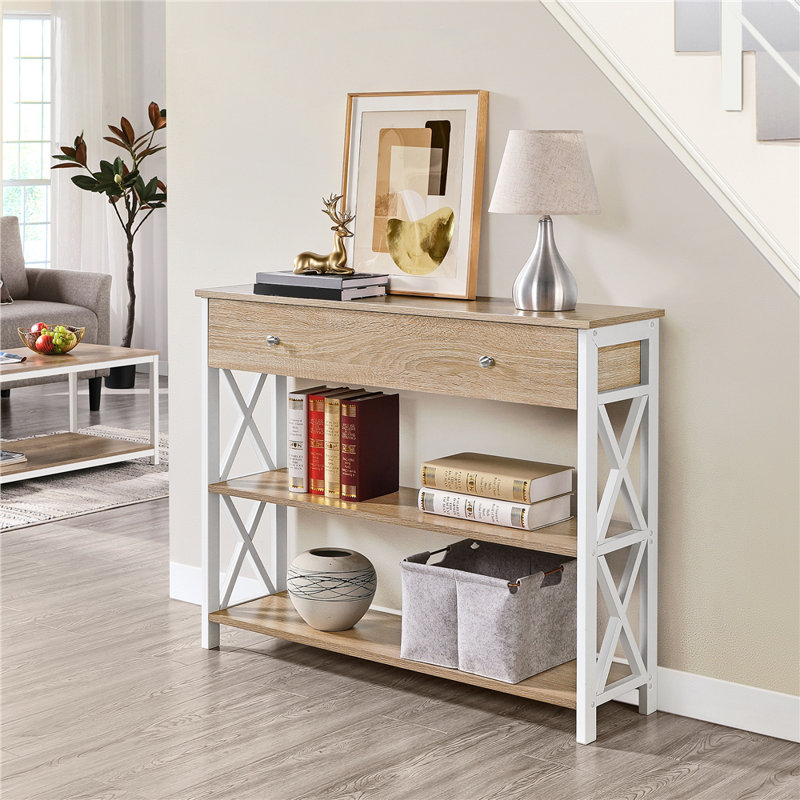Vintage Wooden Console Table, Light Oak/White, 80cm H x 30cm W x 100cm L