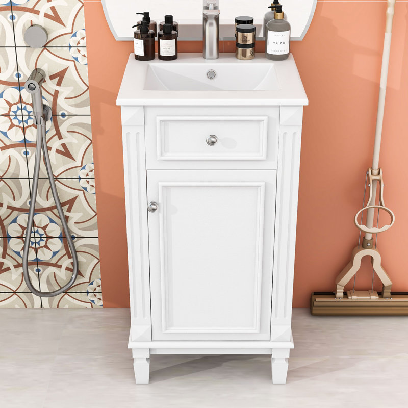 Meuble-lavabo avec lavabo et tablette réglable, Blanc