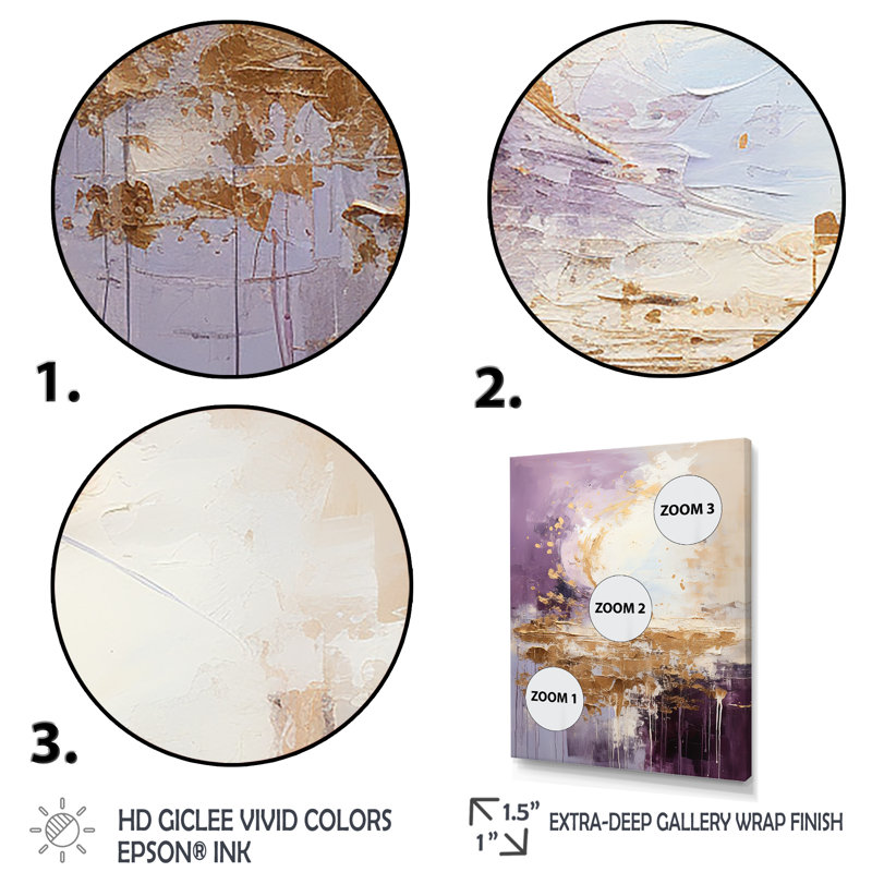 Mauve et or paysage de montagne III - paysages abstraits, art mural pour le salon, Cadre flottant doré