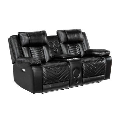 Marlow 78" Modern & Contemporary Faux Leather Power Reclining Loveseat with Wireless Speakers, USB Charging, LED Lighting, Cup Holders, and Hidden Storage.