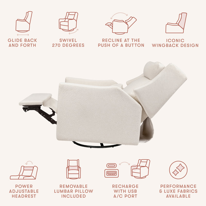 Kiwi Plus Power Glider Recliner w/ Power Headrest, Cream Eco