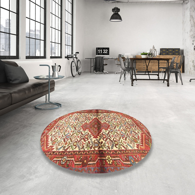 Tapis traditionnel rouge / beige Mutluyaka, Rond 3 pi