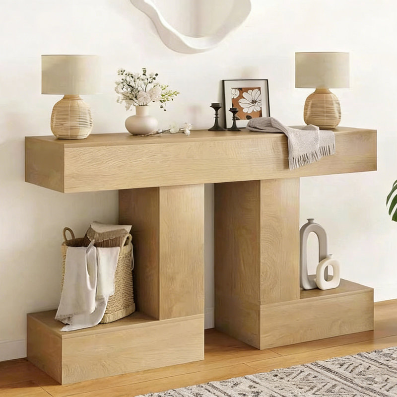 Retro Minimalist Art Console Table, Natural, 31.5" H x 62.99" W x 11.81" D