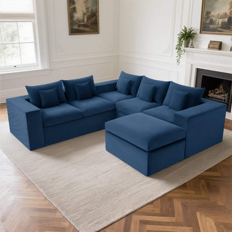 Boneless 96'' Modular Sectional Sofa Couches, 5 Seat U-shaped Cloud Boneless Couch With Deep Seat, Comfy Memory Foam Corduroy Couch With Ottoman, Floor Sofa For Living Room Bedroom