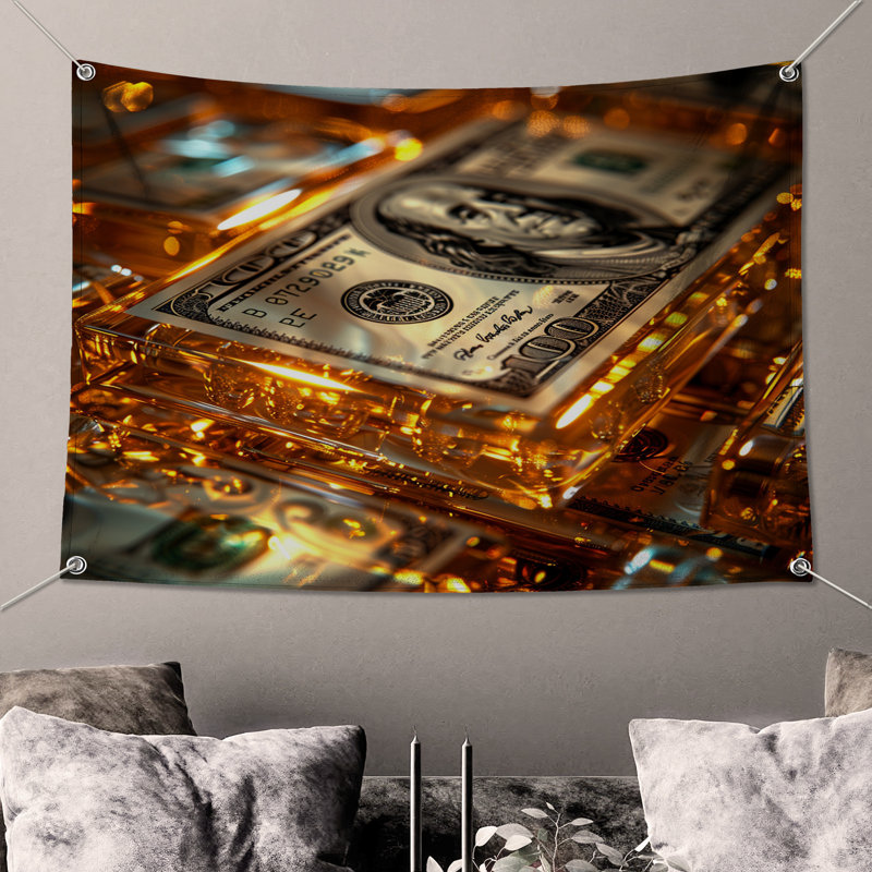 Tapisserie murale «monnaie» - Décoration murale, H 68 po x l 80 po avec 4 œillets