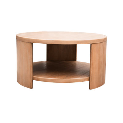 Round Coffee Table With Shelf, Elegant Curve Legs, Natural Wood, 36"X18 Table, Shelf Storage, Clean Lines,
