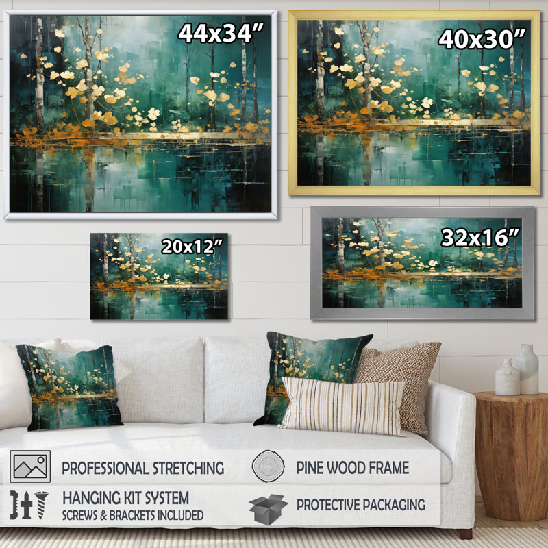 Toile Bold Forest Emerald II - impressions sur toile forêt, H 30 po x l 40 po x P 1,5 po, Cadre flottant noir