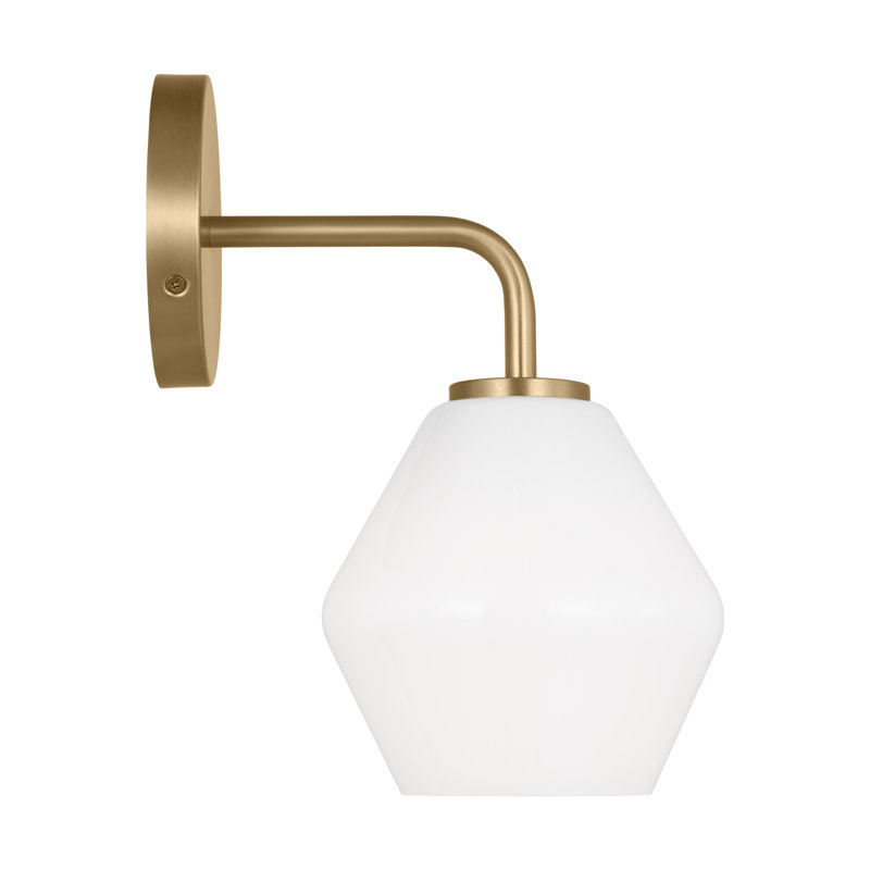 Rooks Steel Armed Sconce, Satin Brass, White