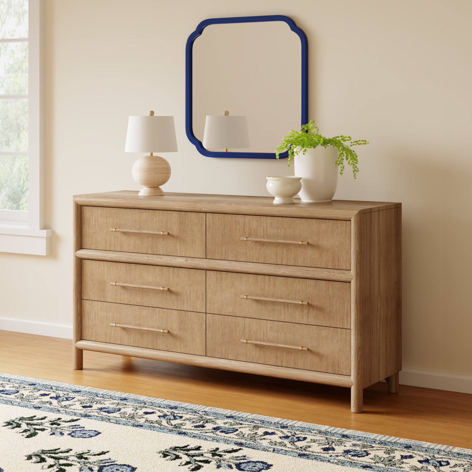 Colleen 6 Drawer 66" W Double Dresser, Natural