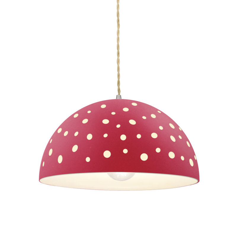 Luminaire suspendu dôme perforé 1 lumière - Nickel brossé - Ampoule remplaçable - Cordon torsadé beige, Cerise, Oui, 10 W