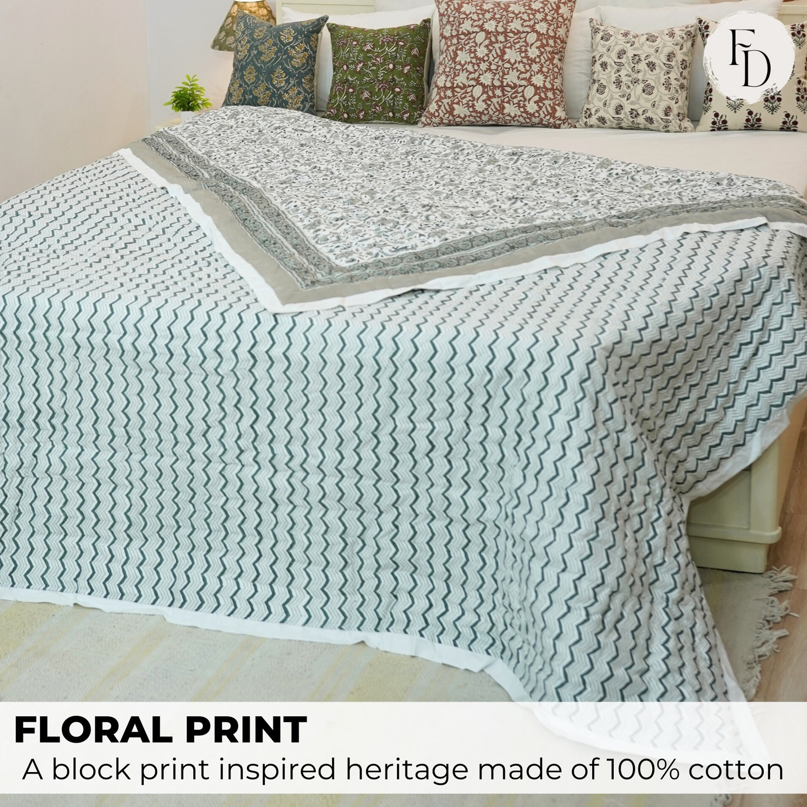 Fabdivine Cotton Quilted Throw Blanket, King Us, Blue
