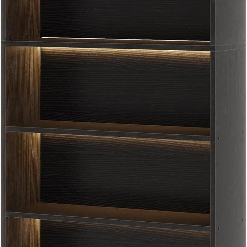 Bibliothèque à DEL 70,87 "à 5 niveaux avec rangement robuste pour salon, bureau, chambre à coucher, Noir