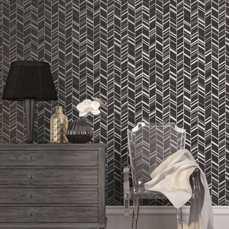 Special FX 2 Glitter Chevron Design Wallpaper Roll, Black/Gray/Silver