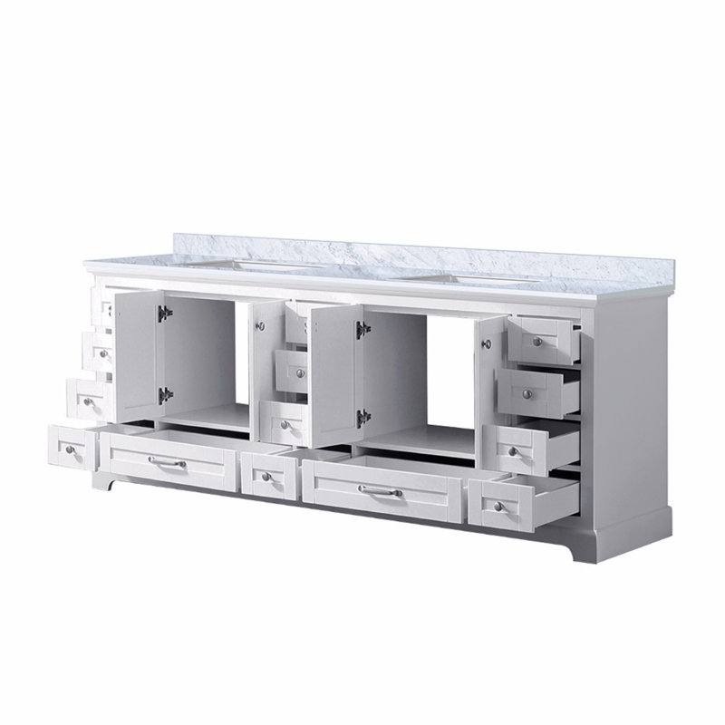 Meuble-lavabo double 84 po X P 22 po D, avec plateau en marbre de Carrare, Blanc