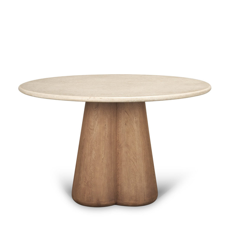 Table de salle à manger 48 "à base de piédestal en marbre et bois massif beige et brun